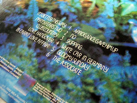 ^ Tracklisting from rear of the European issue vinyl album - white print