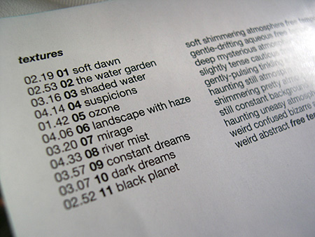 'Textures' CD - insert, middle - left page