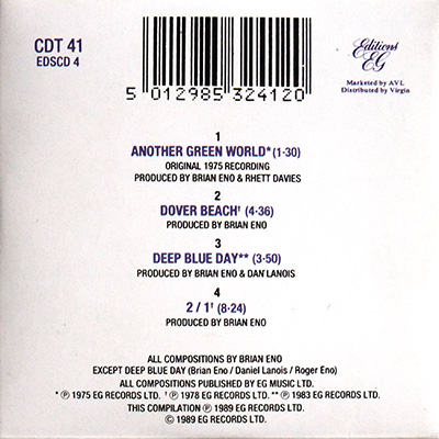 Brian Eno 'Another Green World' 3" CD single back cover
