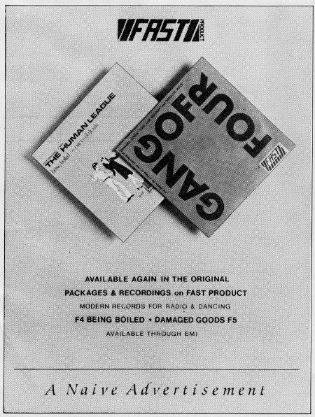 Smash Hits advert for the 1980 Fast Product re-issue singles