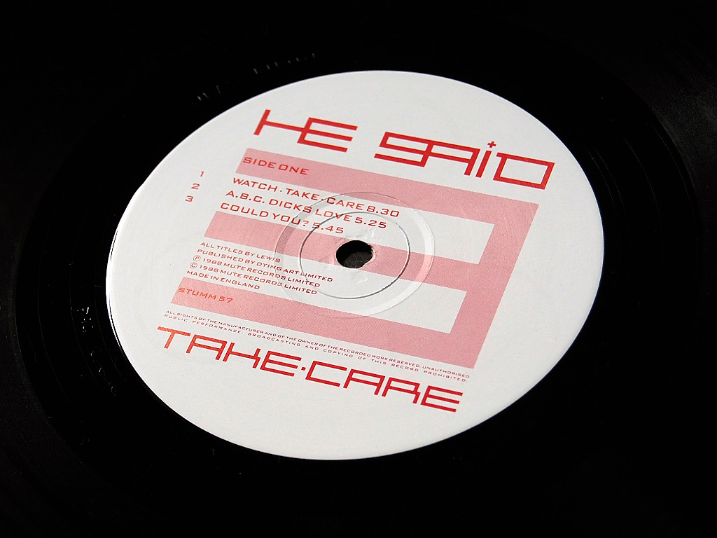 He Said 'Take Care' LP label design side A