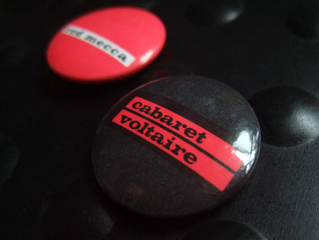 Cabaret Voltaire badge, 'Red Mecca' era logo