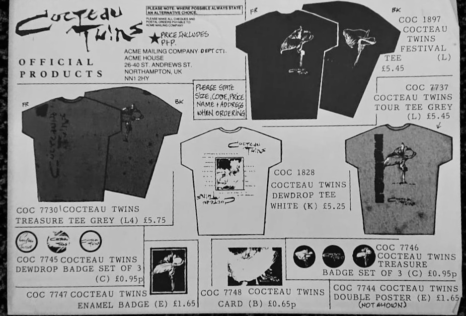 Cocteau Twins December 1984 UK tour merchandise flyer