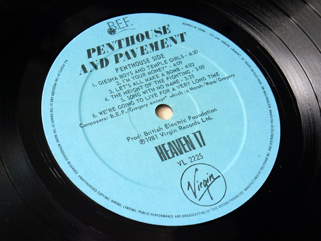 Heaven 17 - Penthouse and Pavement - Canadian LP label design side 2