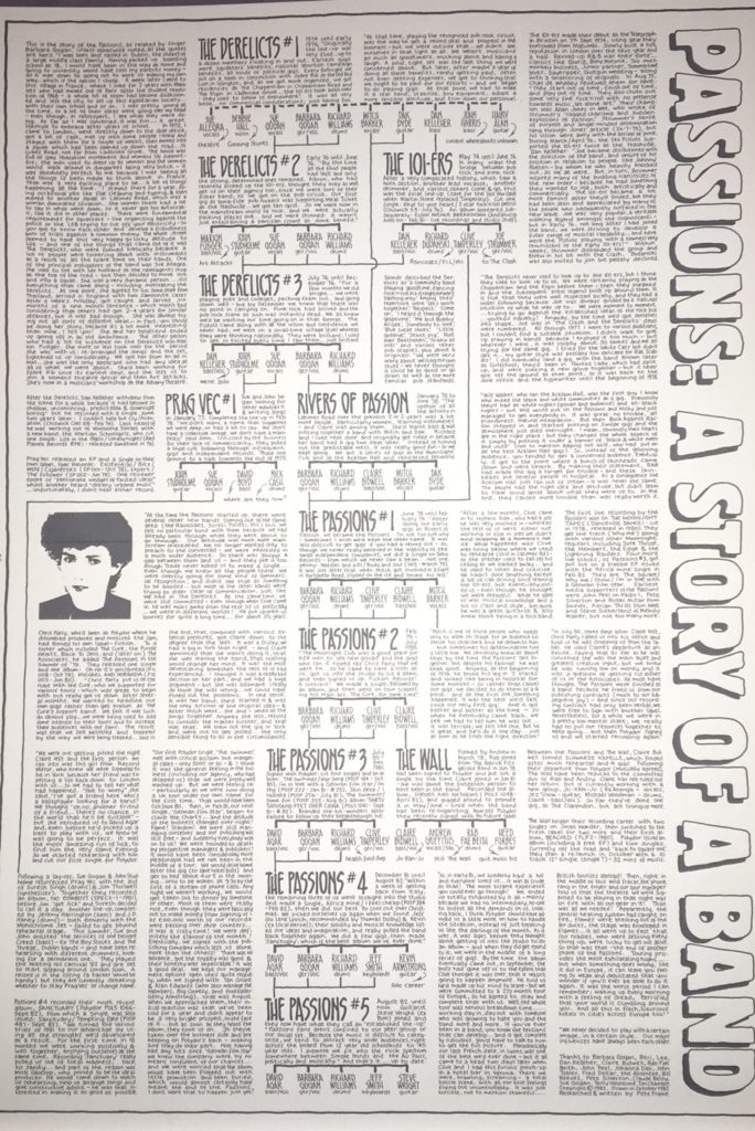 Scan of the Rock Family Tree for The Passions, creates October 1982 by Pete Frame.