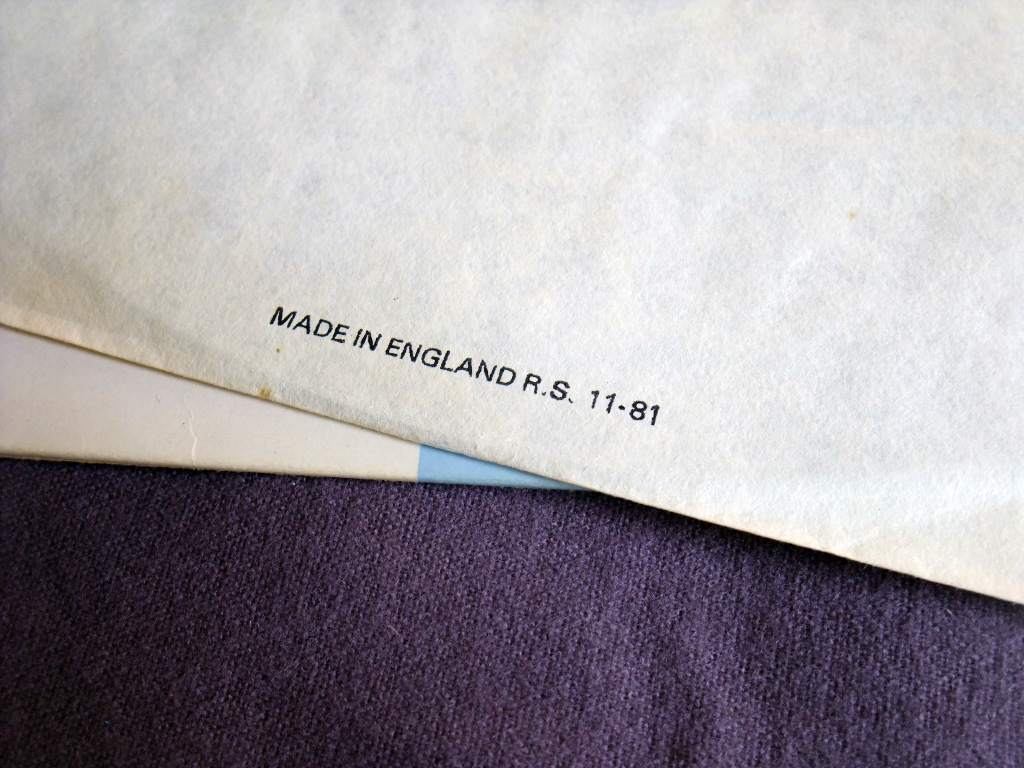 New Order - Ceremony - 1981 UK 12 inch version 2 original inner bag manufacturing detail.