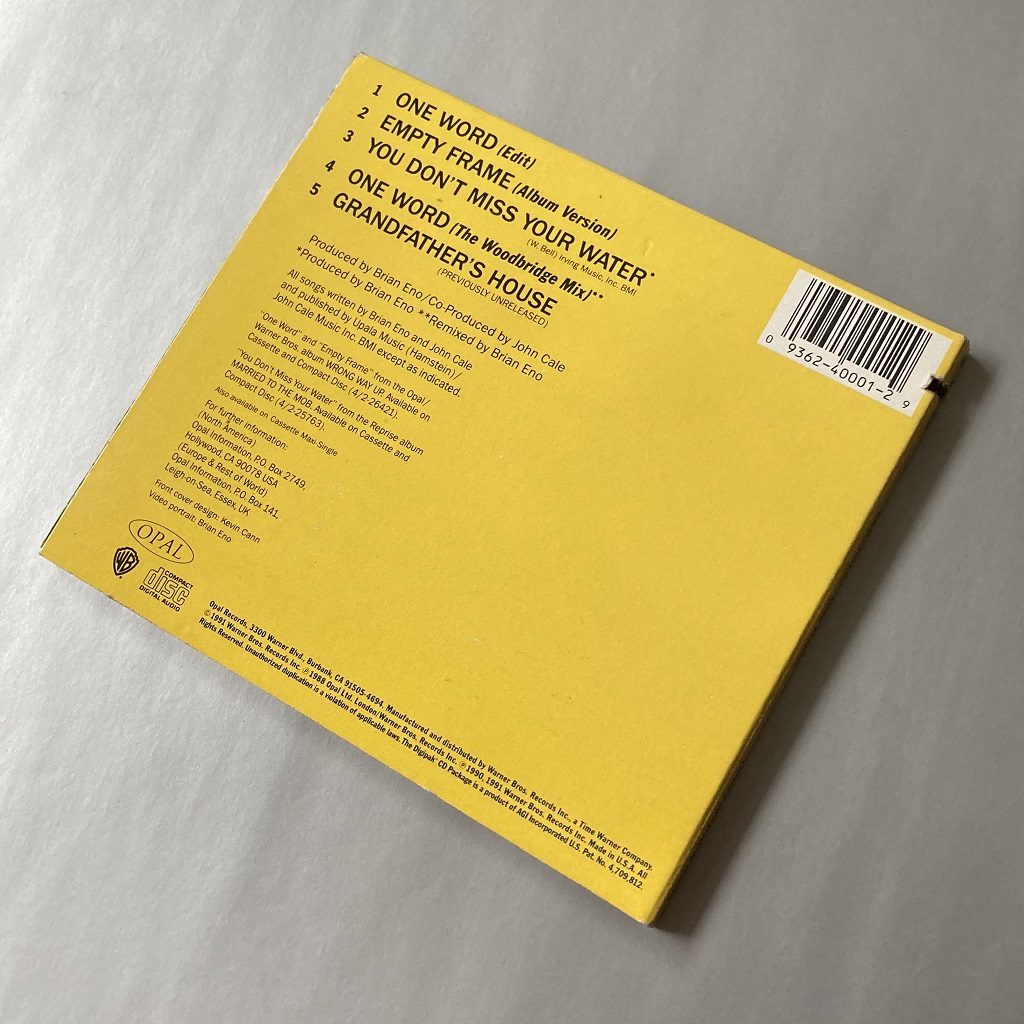 Brian Eno and John Cale - 'One Word' USA CD single rear cover design