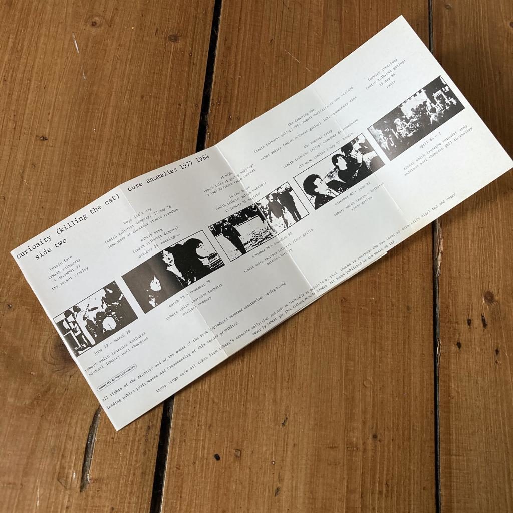 The Cure 'Concert and Curiosity' UK cassette inlay side 2