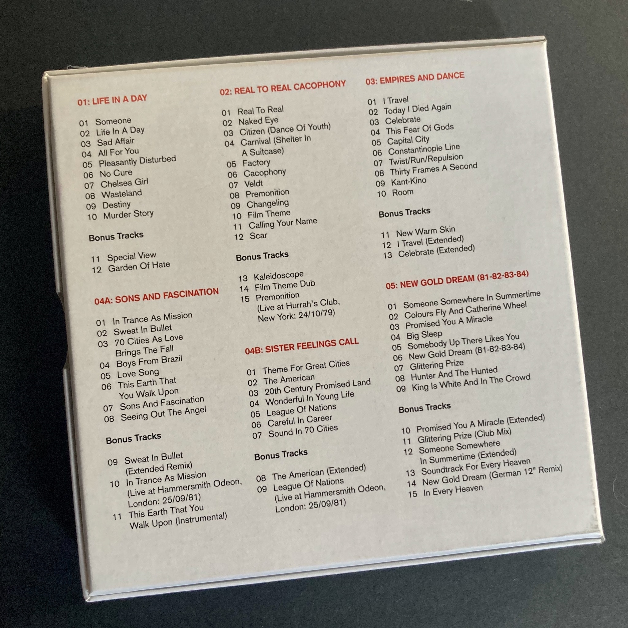 Simple Minds 'X5' CD Box Set edition - box rear