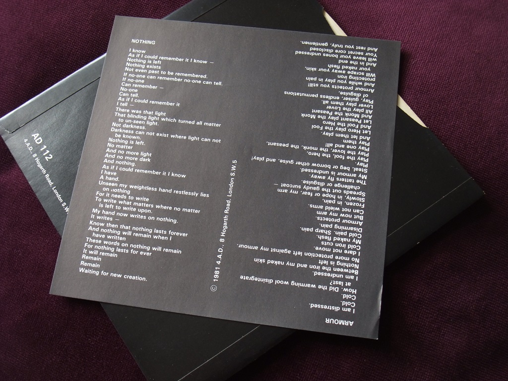 Rene Halkett and David Jay - 'Nothing' / 'Armour' 7" insert side 2
