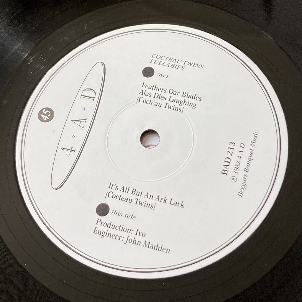 Cocteau Twins 'Lullabies' UK 1982 12" EP label design side 2