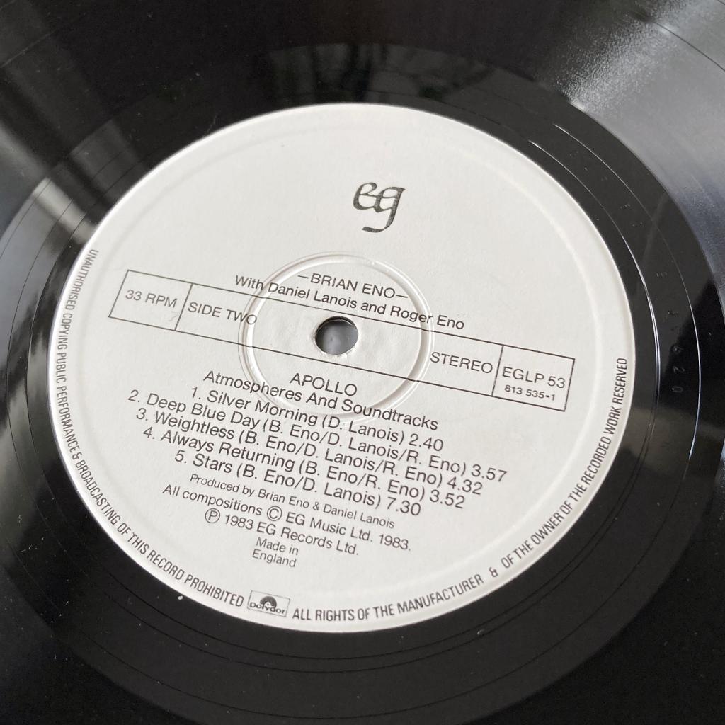 Brian Eno - 'Apollo Atmosphere and Soundtracks' 1983 label side 2