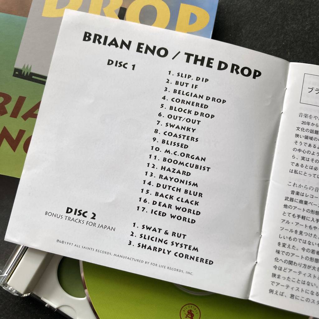 Brian Eno - 'The Drop' - 1997 Japanese 2 x CD edition - additional booklet - track listing