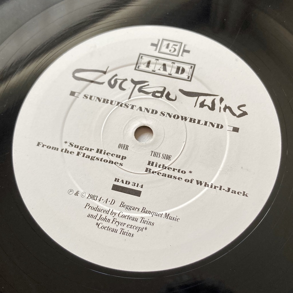 Cocteau Twins 'Sunburst and Snowblind' UK 12" EP label design side two