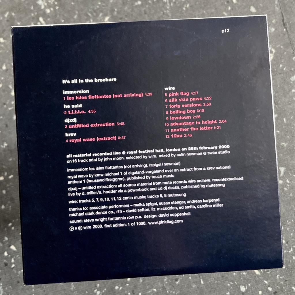 Wire - 'It's All In The Brochure' CD EP reverse cover design