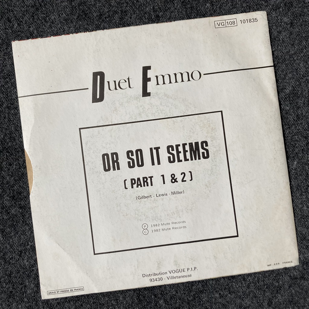 Duet Emmo 'Or So It Seems' French 7" single reverse cover