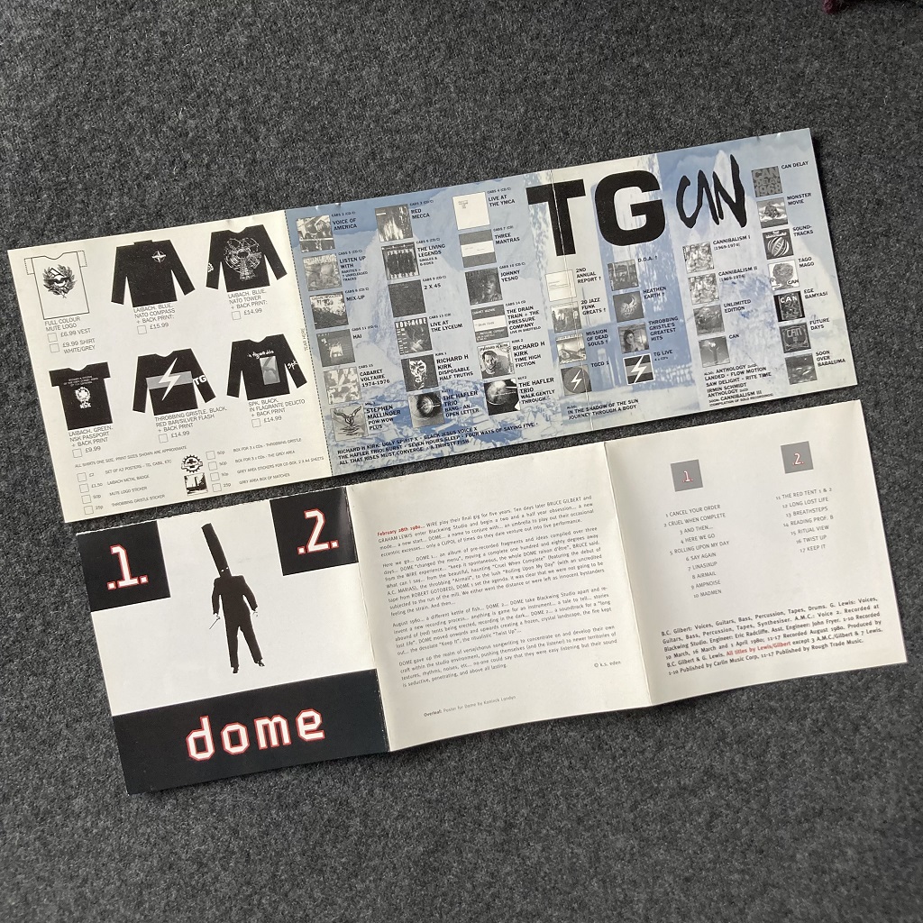 Dome 'Dome 1 + 2' 1992 UK CD insert and Grey Matters insert