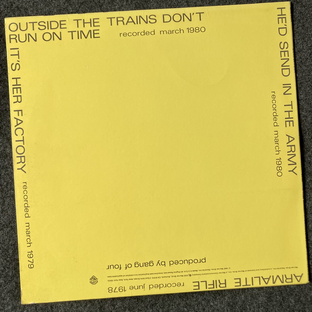 Gang Of Four US 1980 'Yellow' 12" EP rear cover