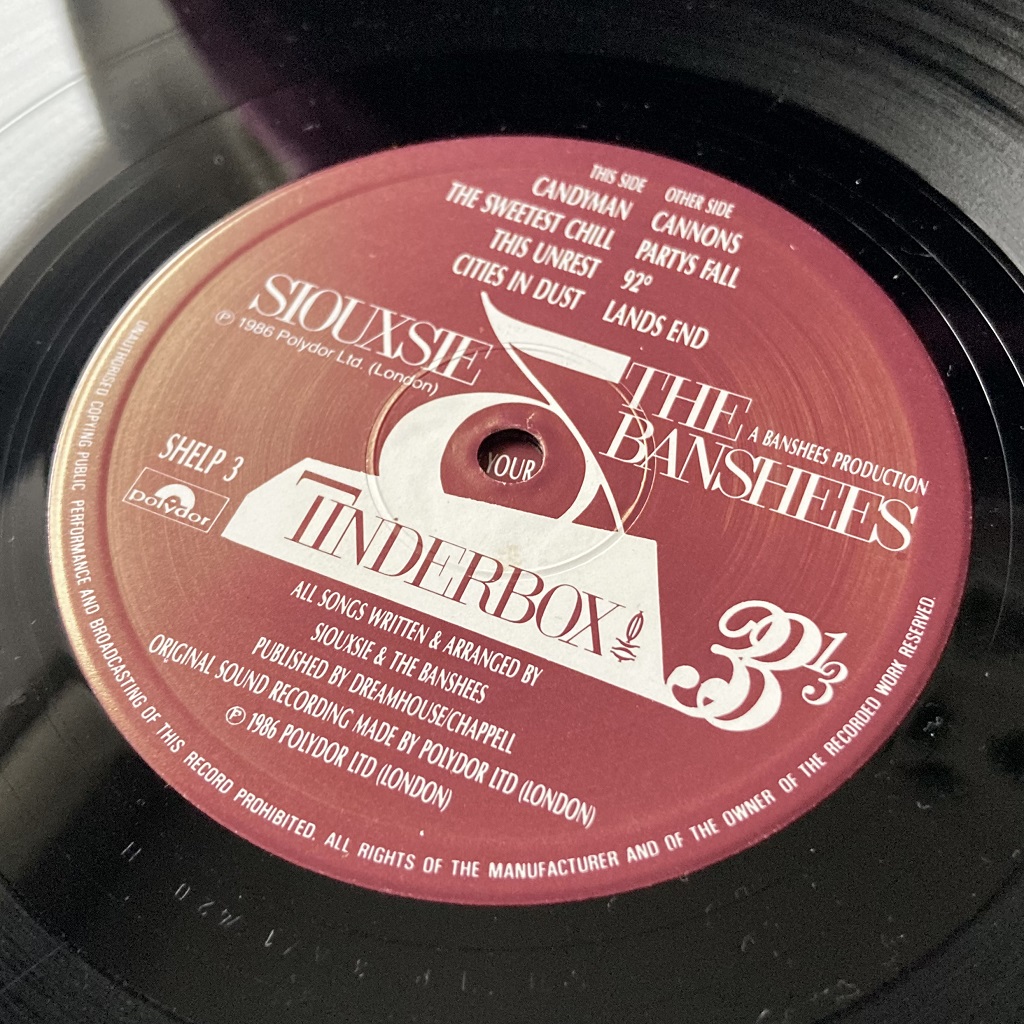 'Tinderbox' 1986 UK LP - label side A