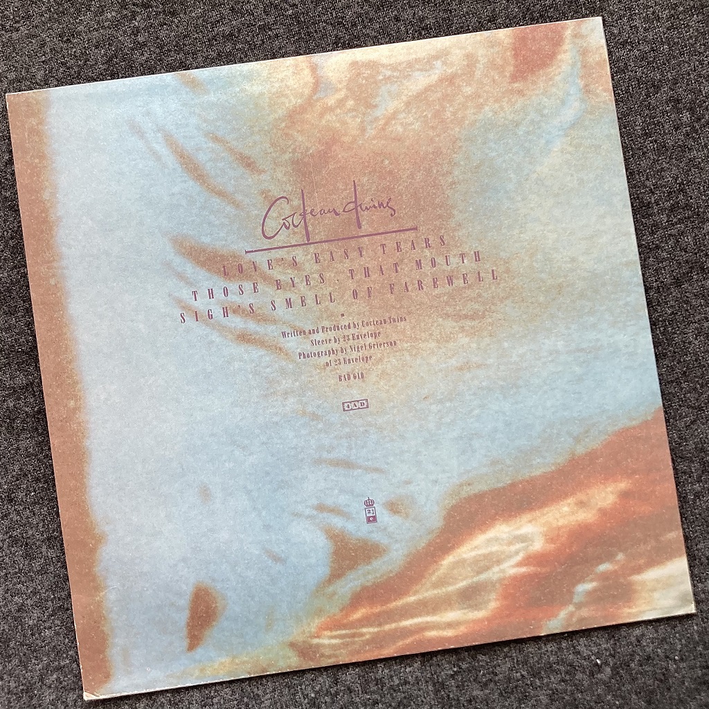 Cocteau Twins 'Loves Easy Tears' UK 12" rear cover design