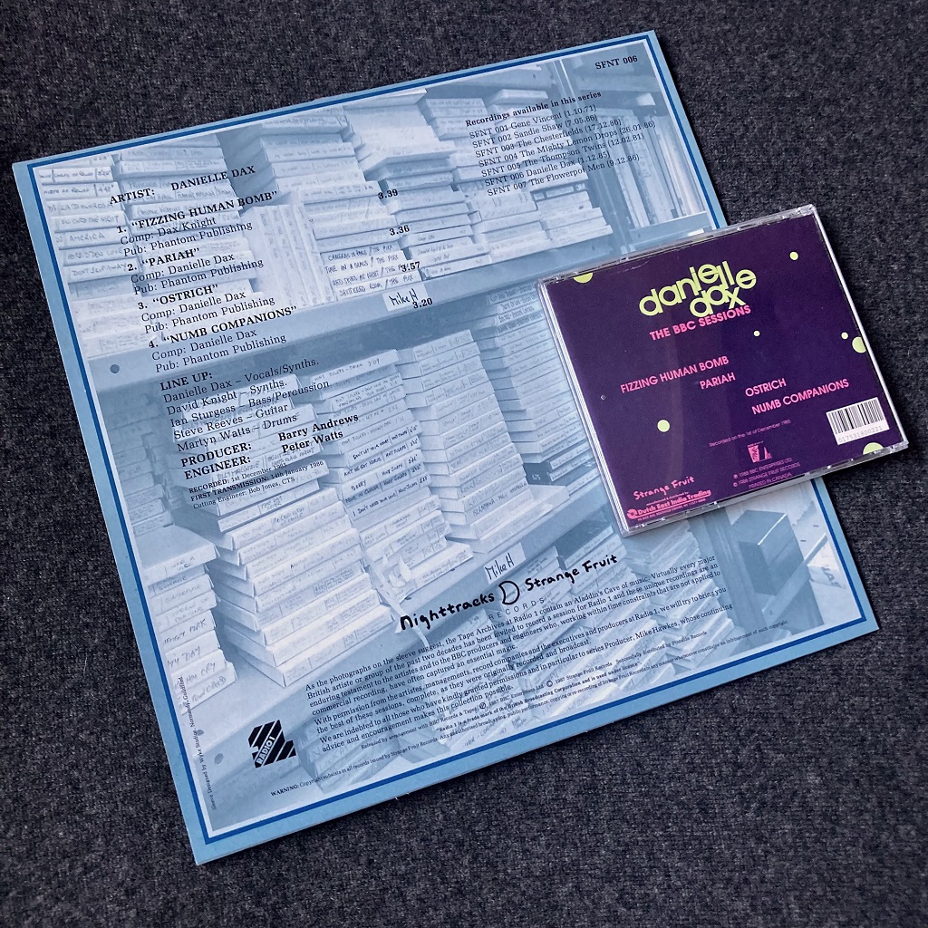 Danielle Dax - 'The Janice Long Session' UK 12" EP / 'The BBC Sessions' US CD EP rear cover designs