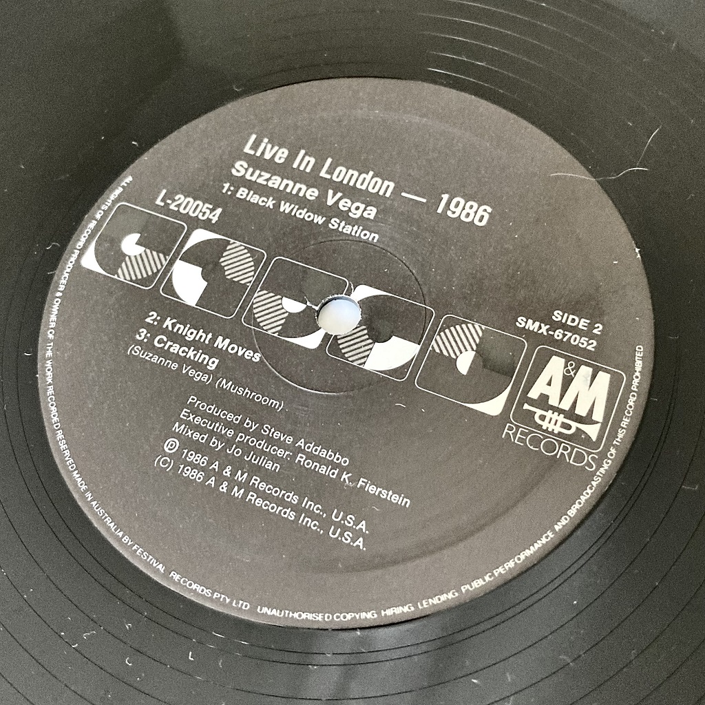 Suzanne Vega - 'Live In London 1986' Australian mini-album label design side 2