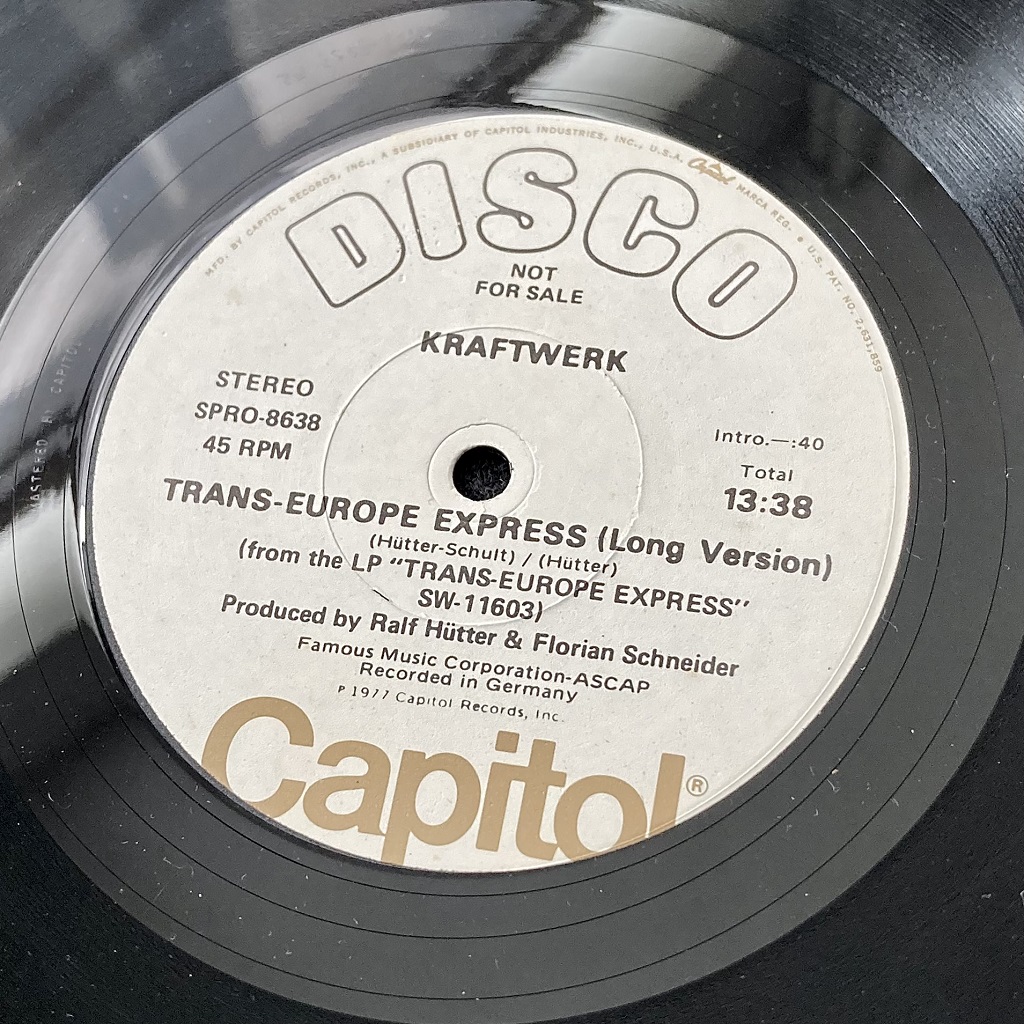 Kraftwerk 'Trans-Europe Express' US Promo-only 12" single label - Long Version side